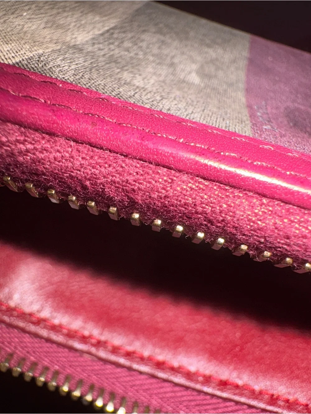 Striped Zip-Around Fendi Wallet in Burgundy and Olive
